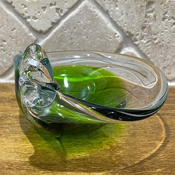 VINTAGE ITALIAN HAND BLOWN ART GLASS CLEAR & LIME GREEN BOWL - Picture 5 of 10